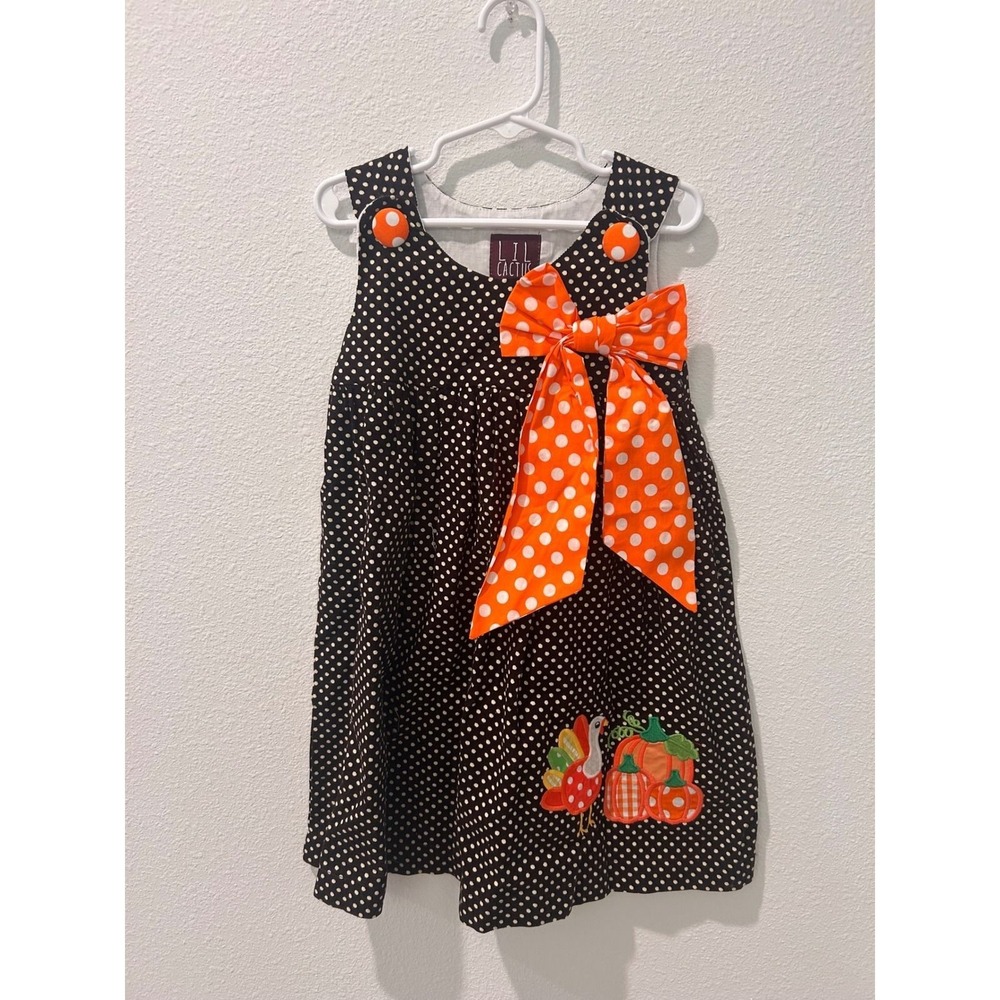Lil Cactus Toddler Girls Thanksgiving Corduroy Dress Brown Polka Dot‎ Turkey 4T